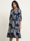 Gia Navy Abstract Design Tiered Cotton Dress