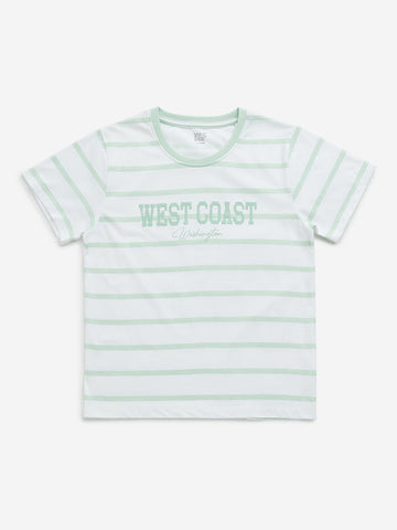 Y&F Kids Green Striped Cotton T-Shirt