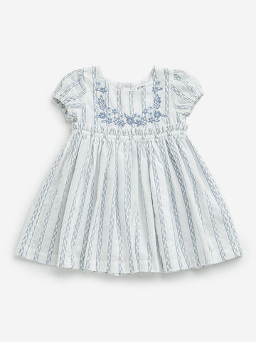 HOP Baby White Floral Embroidered A-Line Cotton Dress