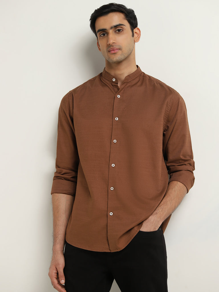 Ascot Tan Solid Relaxed-Fit Cotton Shirt