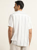 Ascot White Striped Printed Relaxed-Fit Blended Linen Shirt