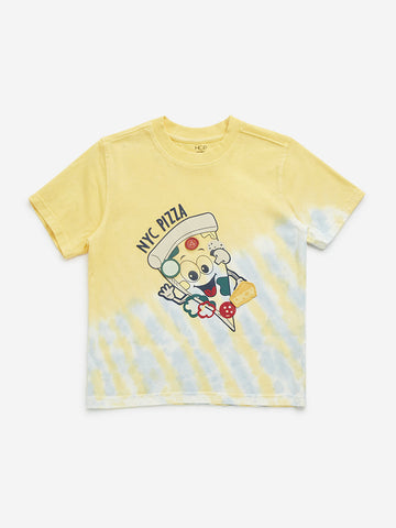 HOP Kids Yellow Pizza Design Cotton T-Shirt