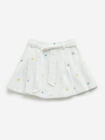 HOP Kids Off-White Floral Embroidered High-Rise Skirt