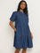 LOV Dark Blue Diamante Detailed Denim Tiered Dress