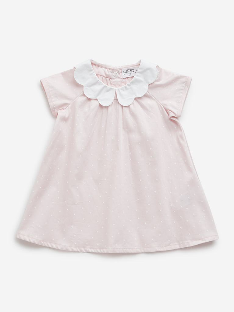 HOP Baby Pink Polka Dot Design A-Line Cotton Dress