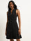 Wardrobe Black Solid A-line Dress with Belt