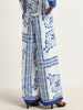 Wardrobe Ivory & Blue Printed Flared High-Rise Trousers