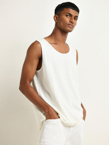 Nuon White Textured Slim-Fit Cotton T-Shirt