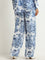 Wardrobe Ivory & Blue Foliage Print High-Rise Trousers