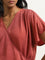 LOV Red Crinkle Textured Wrap-Over Top