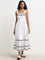 LOV White Embroidered Tiered Cotton Dress with Belt