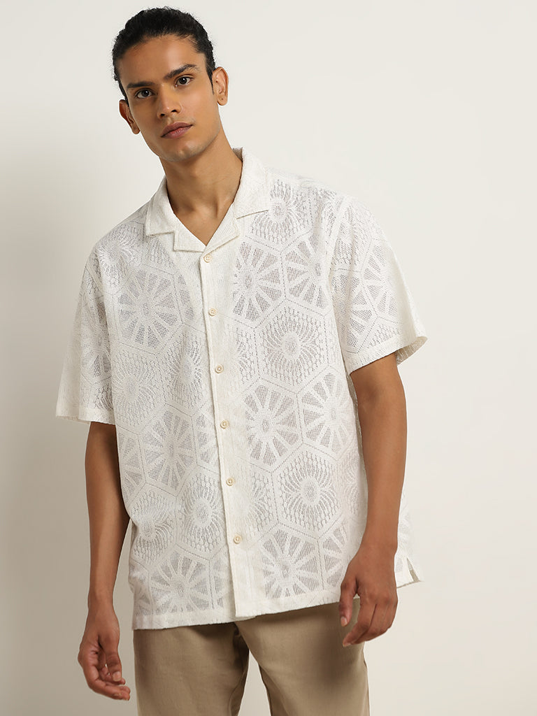 ETA White Relaxed-Fit Cotton Blend Shirt