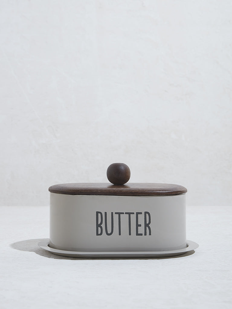 Westside Home Grey Text Design Butter Dish