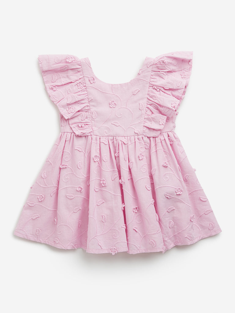 HOP Baby Pink Floral Embroidered A-Line Dress