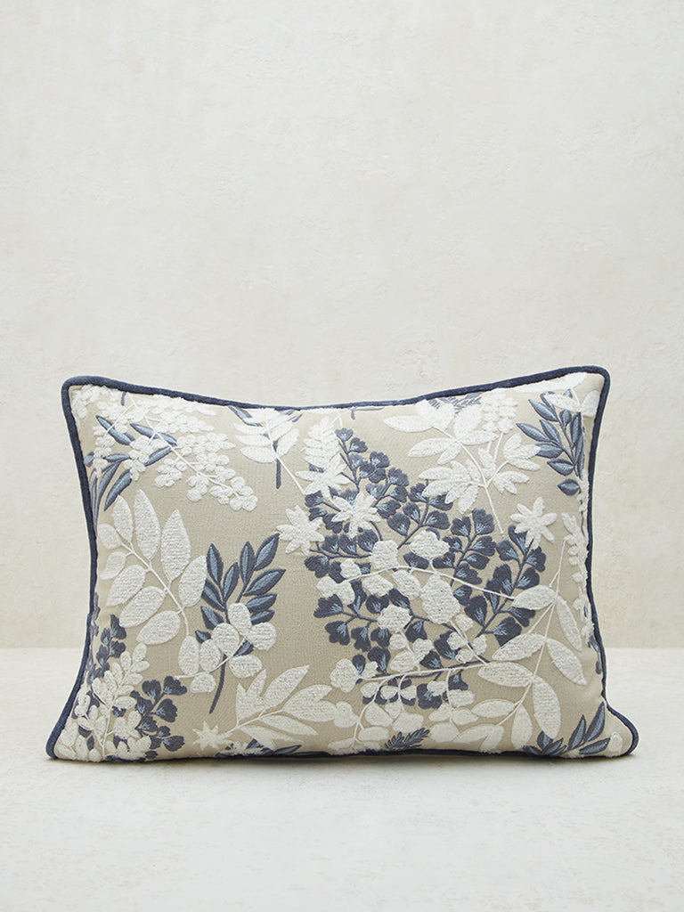 Westside Home Dusty Blue Floral Embroidered Long Cushion Cover