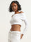 Nuon White Ribbed Textured Off-Shoulder Crop Top