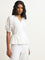 LOV White Schiffli Detailed Peplum Cotton Top