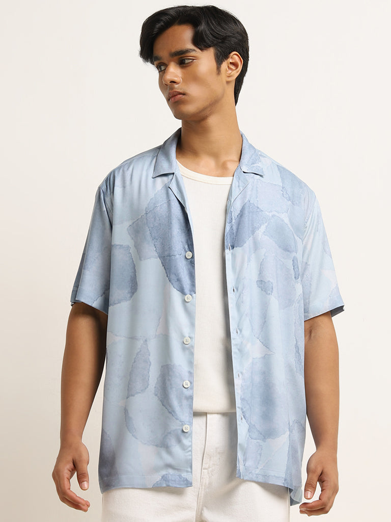 Nuon Blue Watercolour Design Relaxed-Fit Shirt