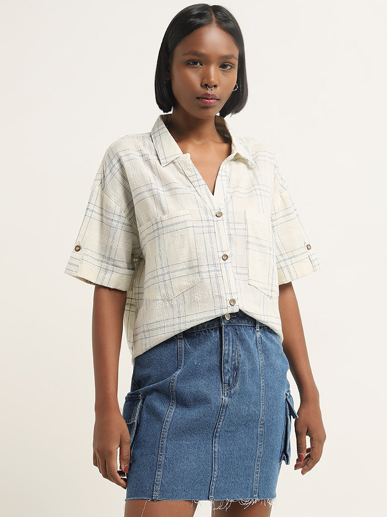 Bombay Paisley Off-White Checkered Cotton Shirt