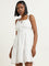 Nuon White Schiffli Design Tiered Cotton Dress