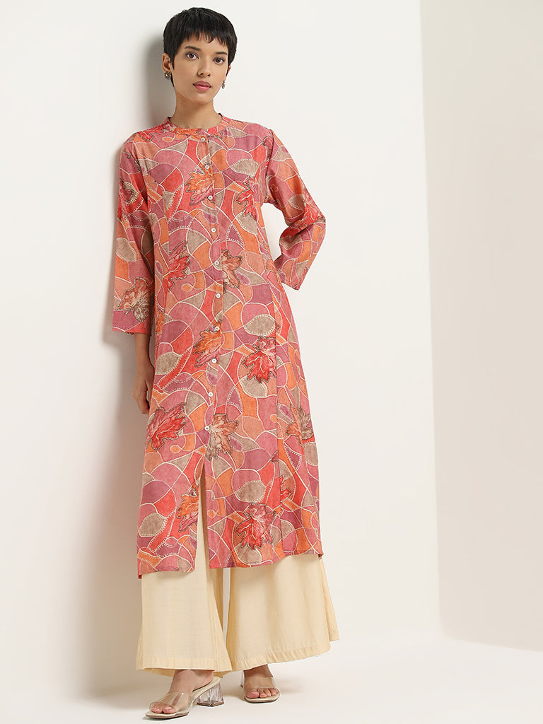 Utsa Coral Geometrical Design A-Line Kurta