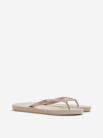 LUNA BLU Light Beige Embellished Flip-Flop