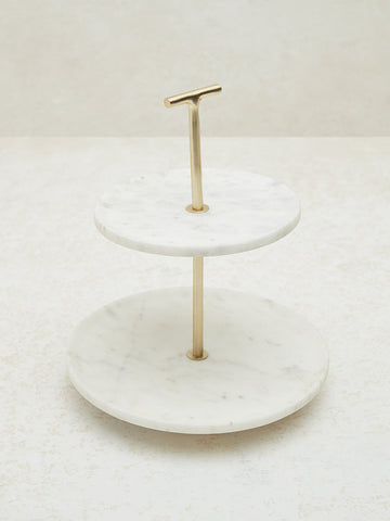 Westside Home White Two-Tier Marble Cake Stand