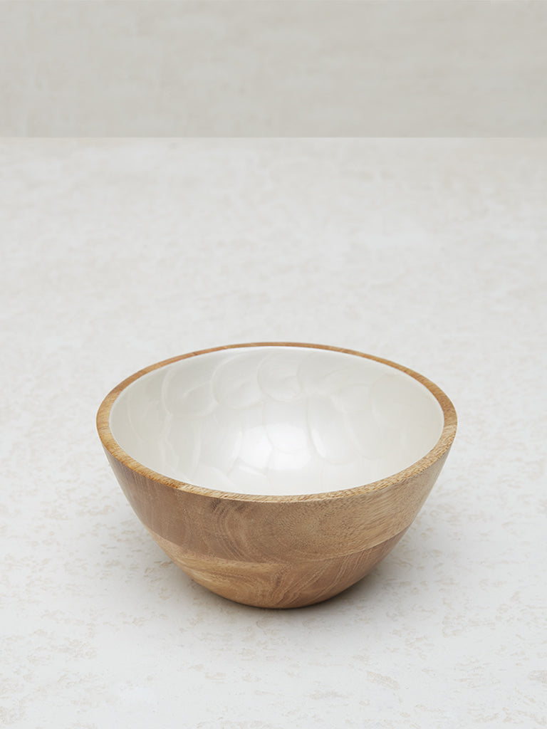 Westside Home White Enamel Wooden Bowl - Small