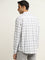 WES Casuals White Checkered Slim-Fit Cotton Shirt