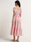 Bombay Paisley Coral Stripe Printed Tiered Cotton Dress