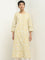 Utsa Yellow Botanical Printed A-Line Cotton Blend Kurta