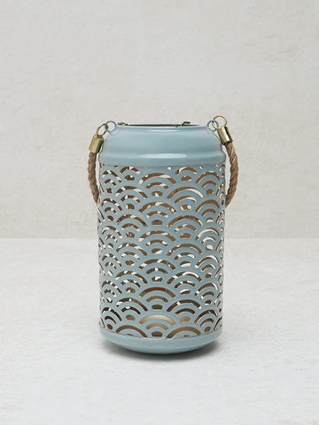 Westside Home Dusty Blue Fretwork Design Lantern