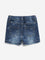 HOP Baby Dark Blue Printed Mid-Rise Denim Shorts