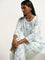 Zuba Light Blue Floral Design A-Line Kurta