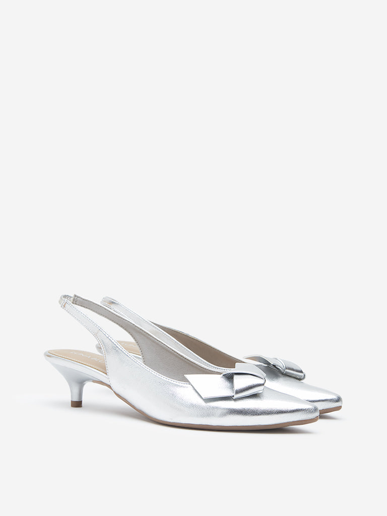 LUNA BLU Silver Bow-Detailed Slingback Shoes