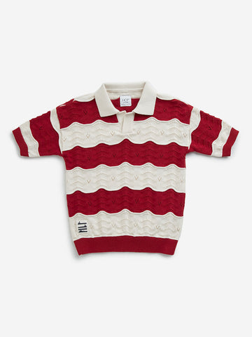 HOP Kids Red Wavy Striped T-Shirt