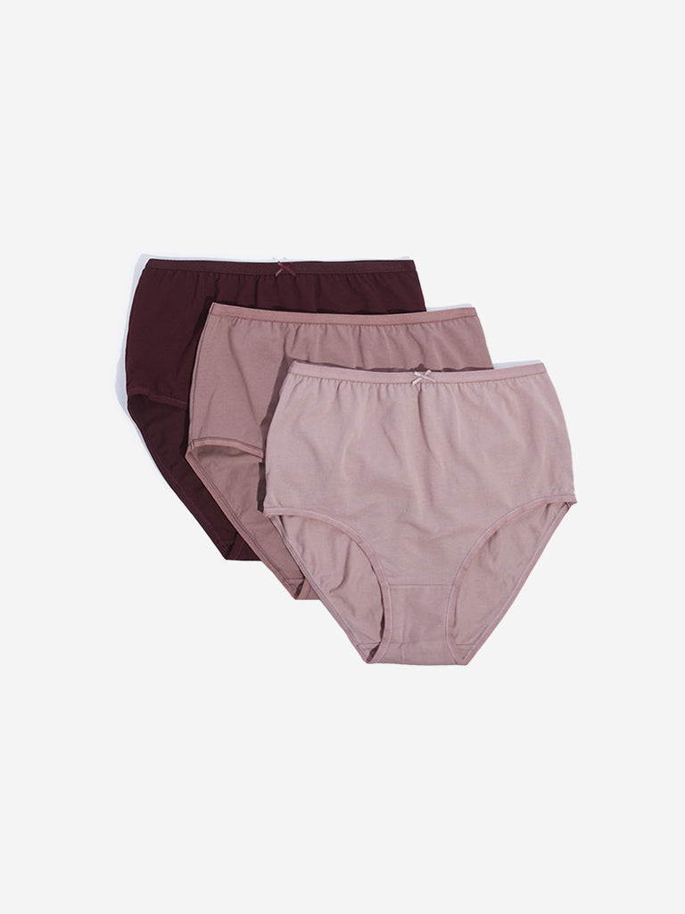 Wunderlove Burgundy Full Cotton Blend Briefs - Pack of 3