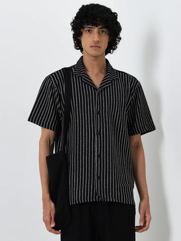 ETA Black Striped Relaxed Fit Shirt