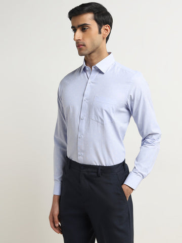 WES Formals Light Blue Printed Slim-Fit Shirt