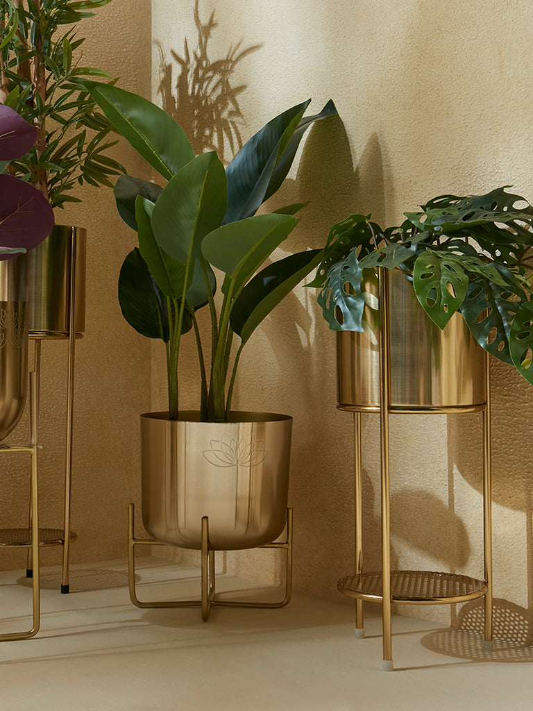 Westside Home Gold Lotus Etched Planter with Short Stand