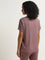 Wunderlove Mauve Ribbed-Textured Henley Top