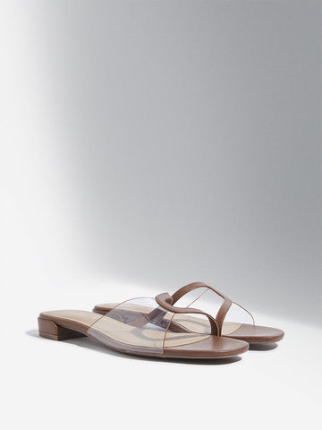 LUNA BLU Tan Vinyl Strap Slides