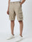 WES Casuals Khaki Relaxed-Fit Mid-Rise Cotton Cargo Shorts