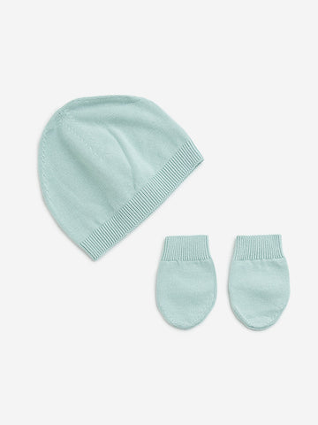 HOP Baby Sage Cotton Cap with Mittens Set