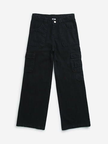 Y&F Kids Black Mid - Rise Relaxed - Fit Cargo-Style Jeans