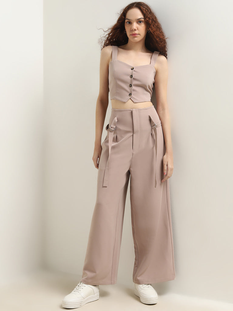 Nuon Taupe High-Rise Flared Trousers