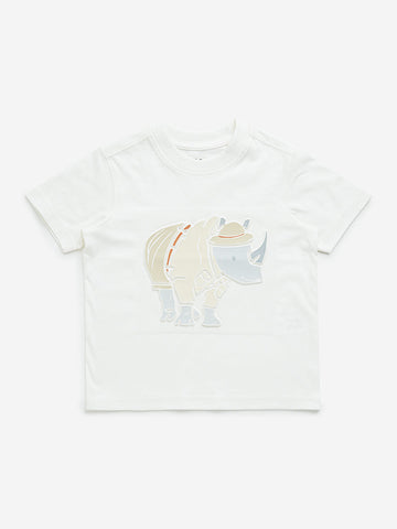 HOP Kids Off-White Rhino Embossed Cotton T-Shirt