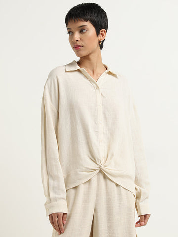 LOV Beige Knot-Detailed Blouse