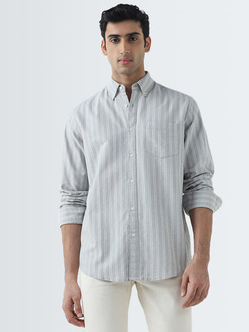 WES Casuals Sage Striped Relaxed-Fit Cotton Shirt