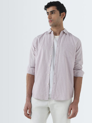 WES Casuals Pink Striped Slim-Fit Cotton Shirt